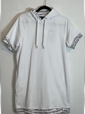 Armani Exchange cotton hooded short sleeve sweatshirt mini dress casual